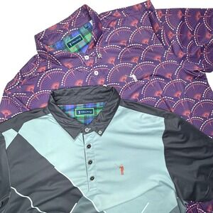 2 William Murray Performance Golf Polo Shirts Mens XL Arygle Geometric LOT EUC